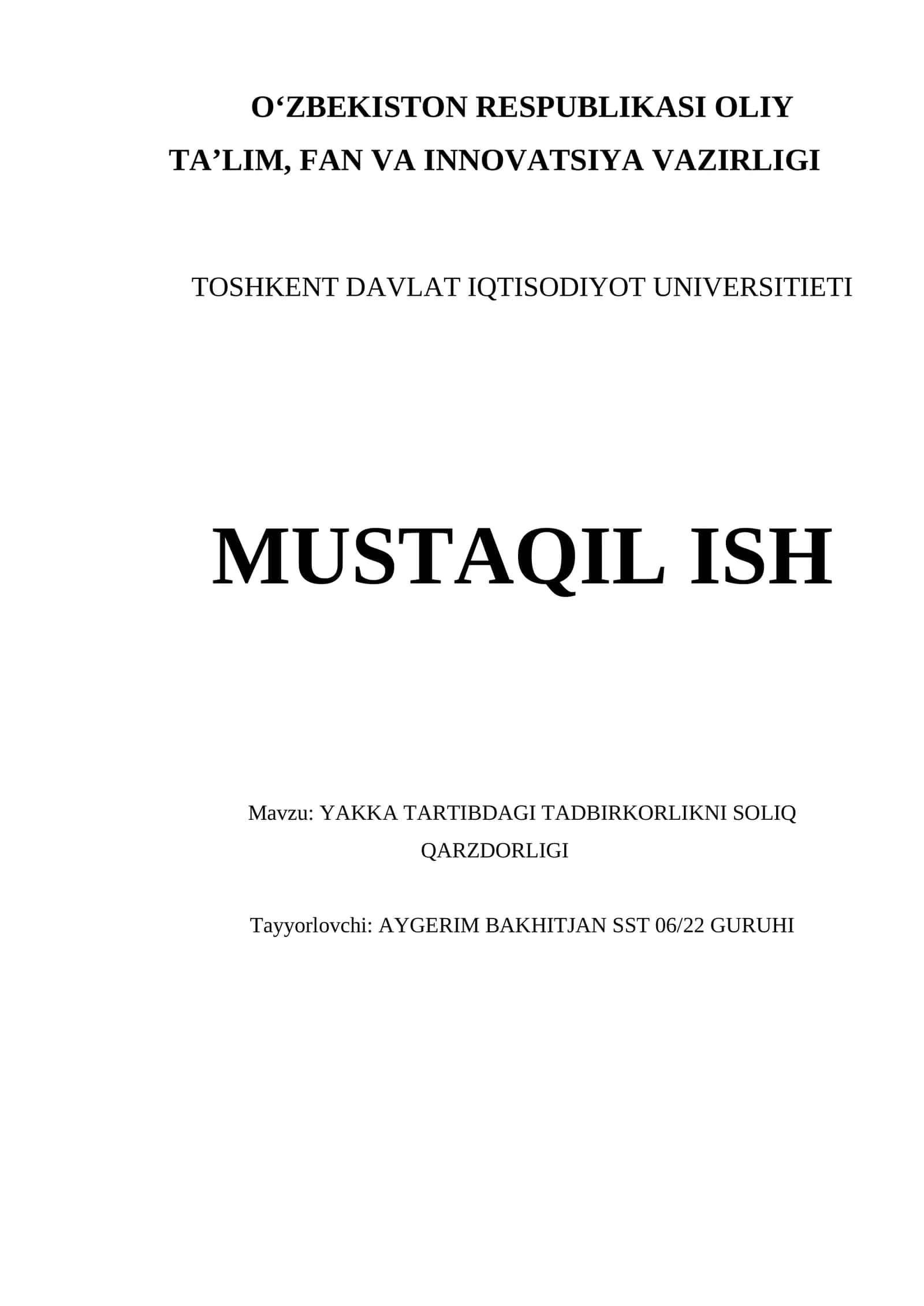 YAKKA TARTIBDAGI TADBIRKORLIKNI SOLIQ QARZDORLIGI 1