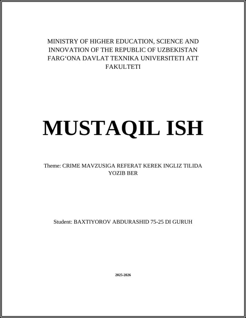 CRIME MAVZUSIGA REFERAT KEREK INGLIZ TILIDA YOZIB BER 1