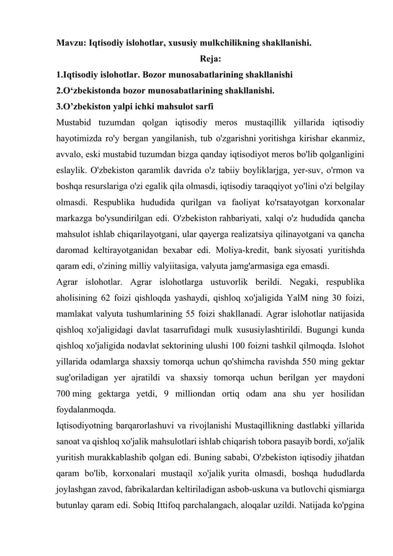 Bozor munosabatlarining shakllanishi 1