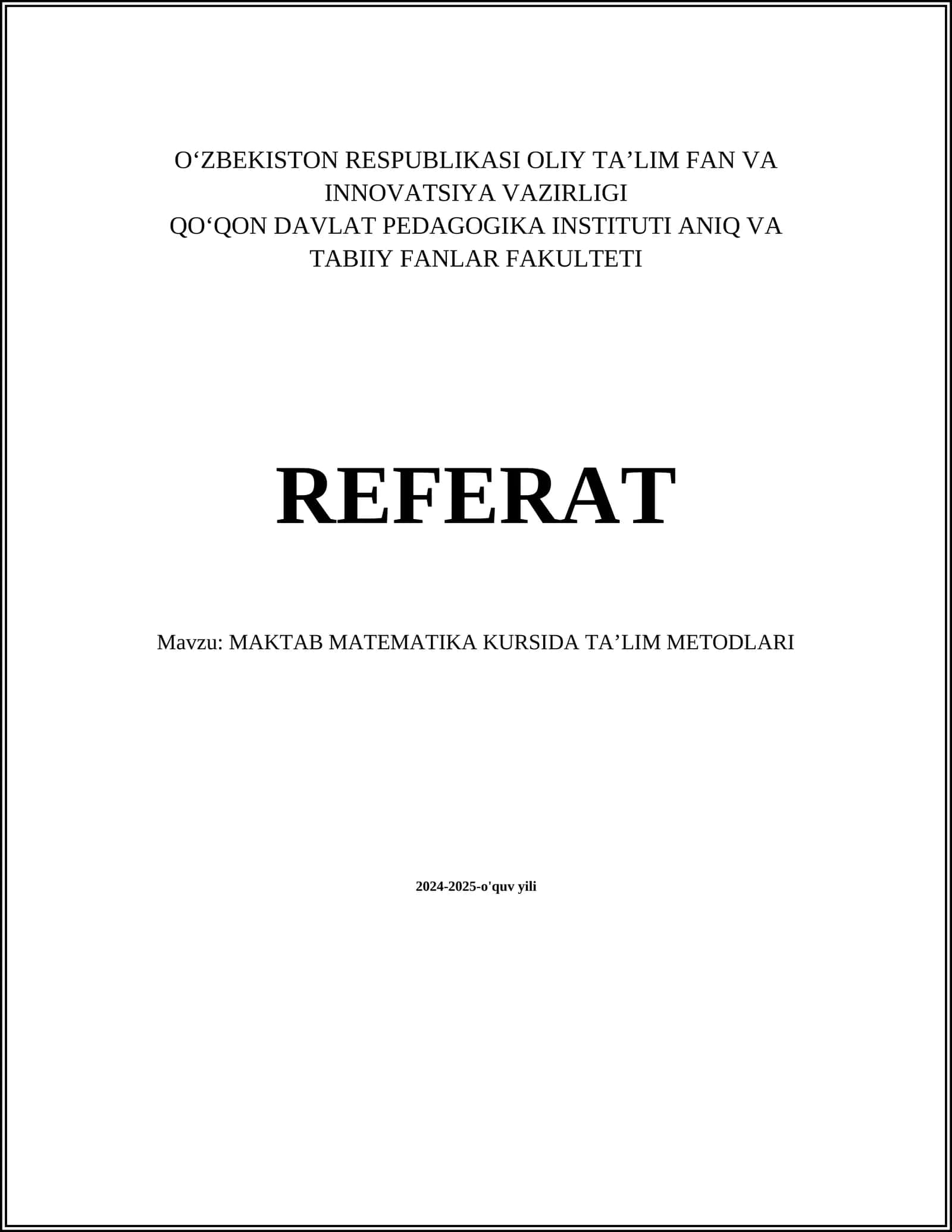 MAKTAB MATEMATIKA KURSIDA TAʼLIM METODLARI 1