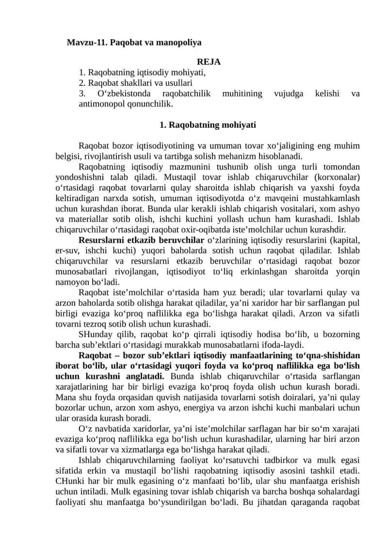 Raqobatning Iqtisodiy Mohiyati 1