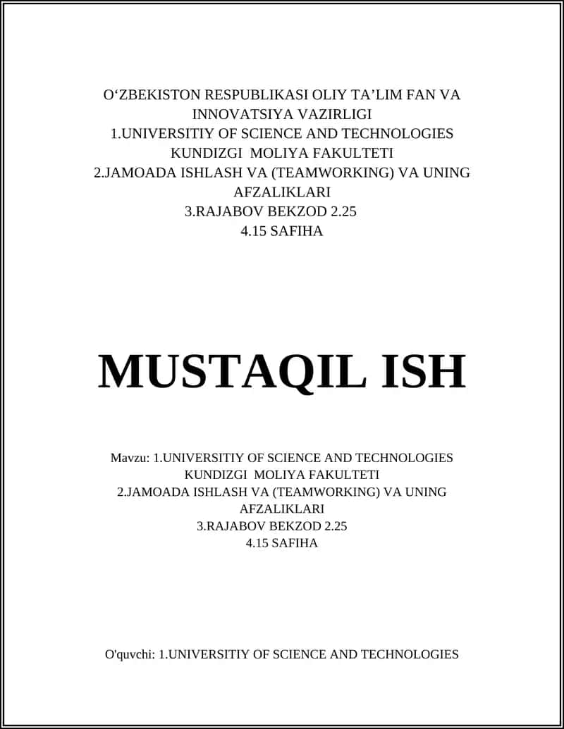 UNIVERSITIY OF SCIENCE AND TECHNOLOGIES 1