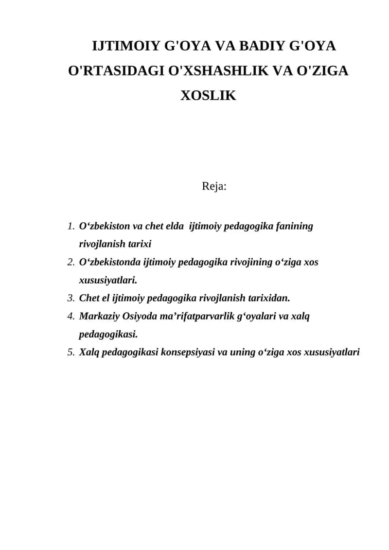 IJTIMOIY G'OYA VA BADIY G'OYA O'RTASIDAGI O'XSHASHLIK VA O'ZIGA XOSLIK 1