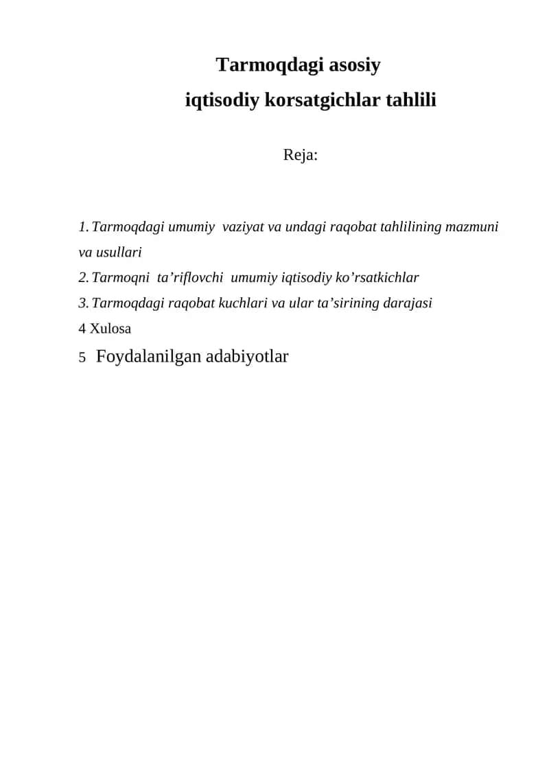 Tarmoqdagi asosiy iqtisodiy korsatgichlar tahlili 1