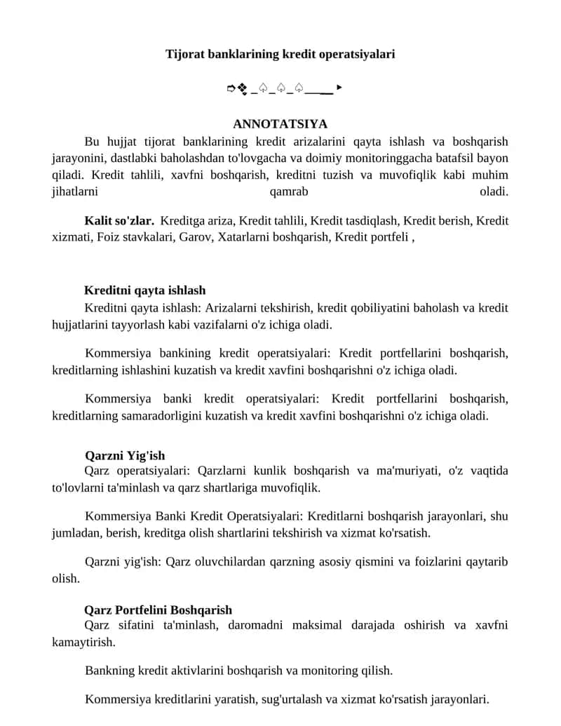 Tijorat banklarining kredit operatsiyalari 1