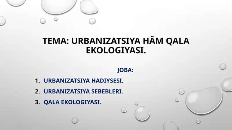 Urbanizatsiya hâm qala ekologiyasi 1