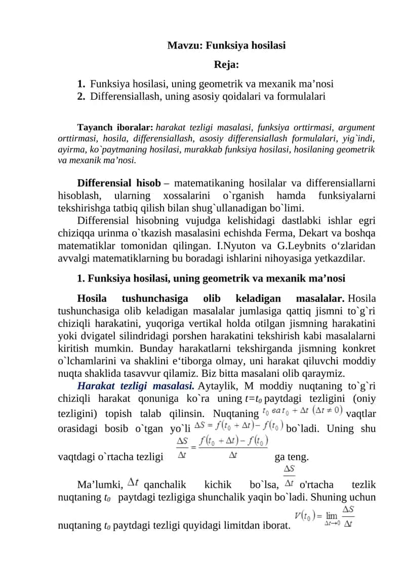 Funksiya hosilasi 1