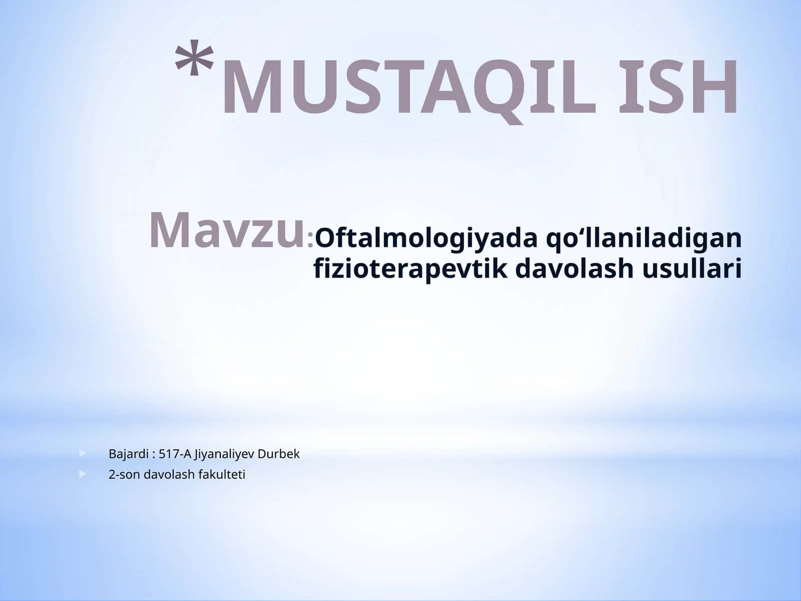 Oftalmologiyada qo‘llaniladigan fizioterapevtik davolash usullari 1