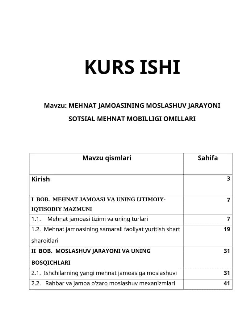 MEHNAT JAMOASINING MOSLASHUV JARAYONI SOTSIAL MEHNAT MOBILLIGI OMILLARI 1