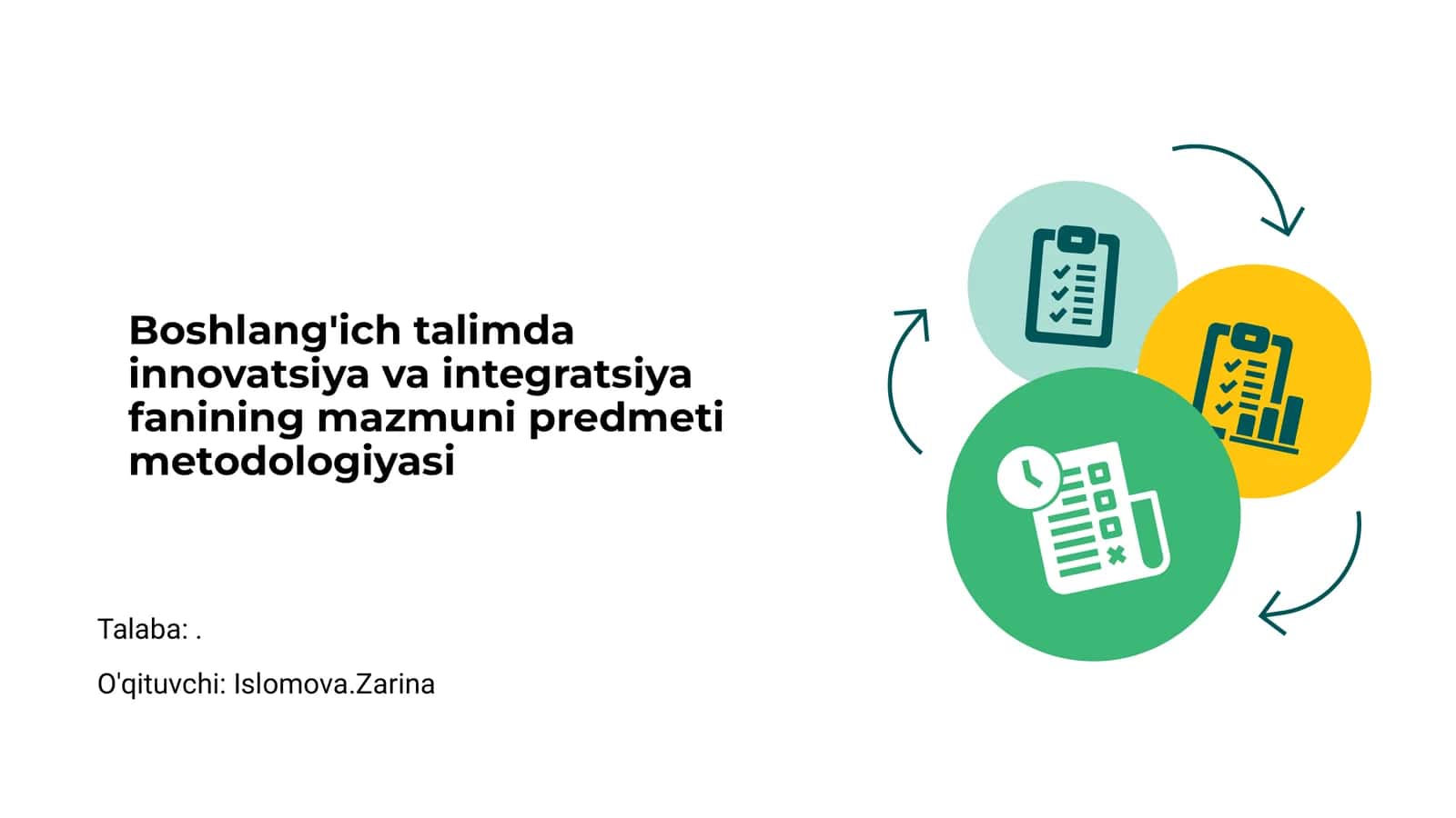 Boshlang'ich talimda innovatsiya va integratsiya fanining mazmuni predmeti metodologiyasi 1