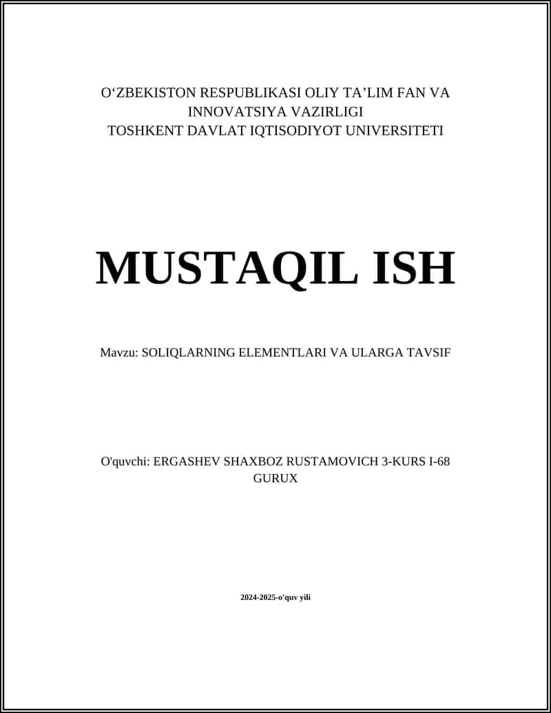 SOLIQLARNING ELEMENTLARI VA ULARGA TAVSIF 1