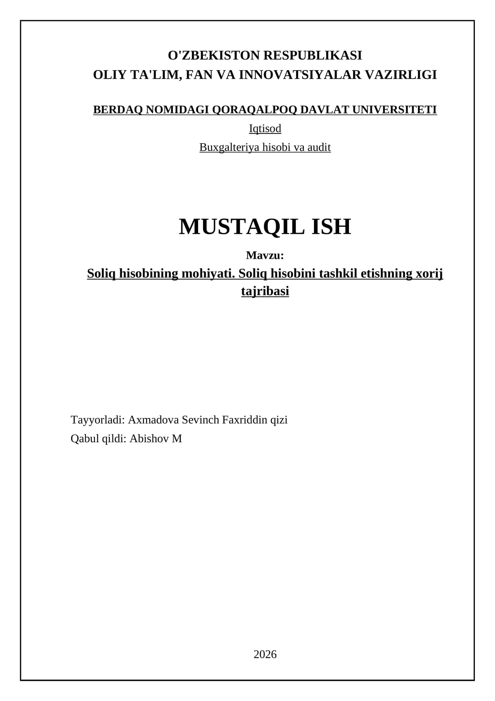Soliq hisobining mohiyati. Sоliq hisоbini tаshkil etishning xоrij tаjribаsi 1