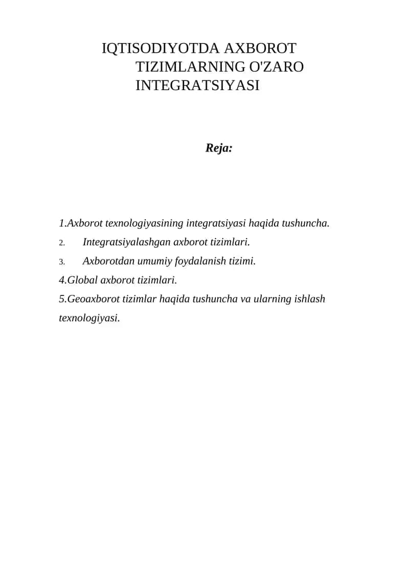Axborot texnologiyasining integratsiyasi 1