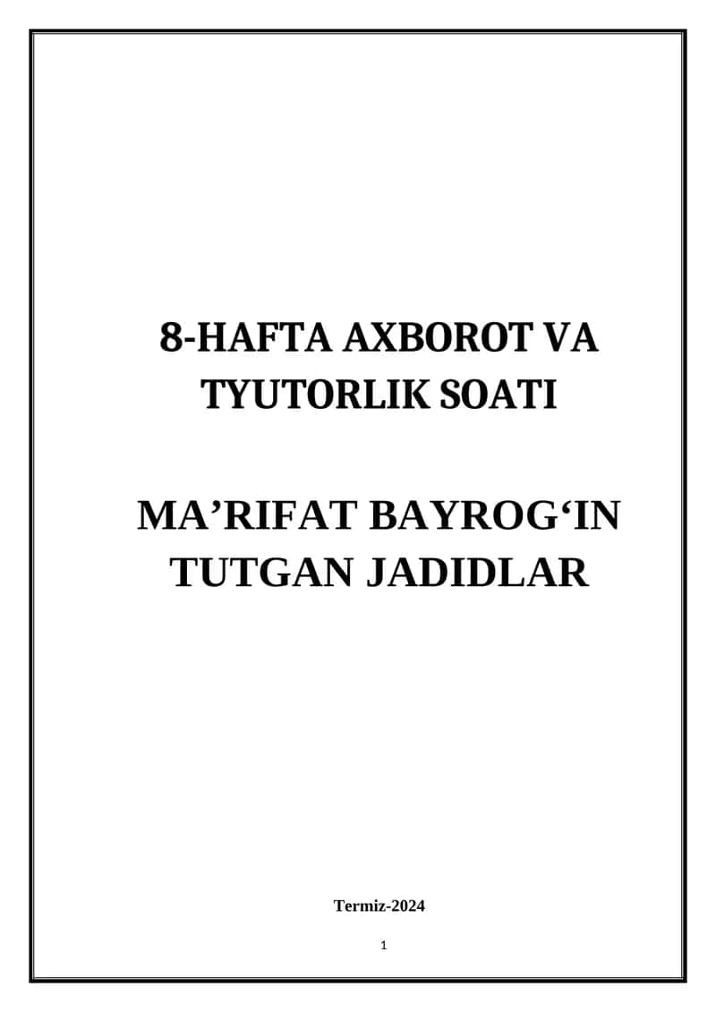 MA’RIFAT BAYROG‘IN TUTGAN JADIDLAR 1