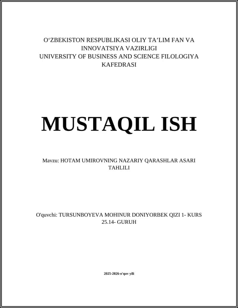 HOTAM UMIROVNING NAZARIY QARASHLAR ASARI TAHLILI 1