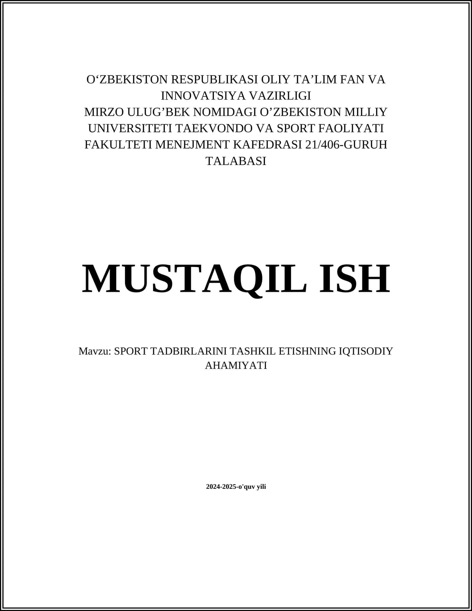 SPORT TADBIRLARINI TASHKIL ETISHNING IQTISODIY AHAMIYATI 1