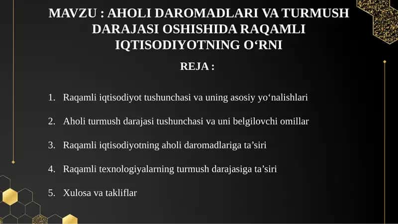 AHOLI DAROMADLARI VA TURMUSH DARAJASI OSHISHIDA RAQAMLI IQTISODIYOTNING O‘RNI 1