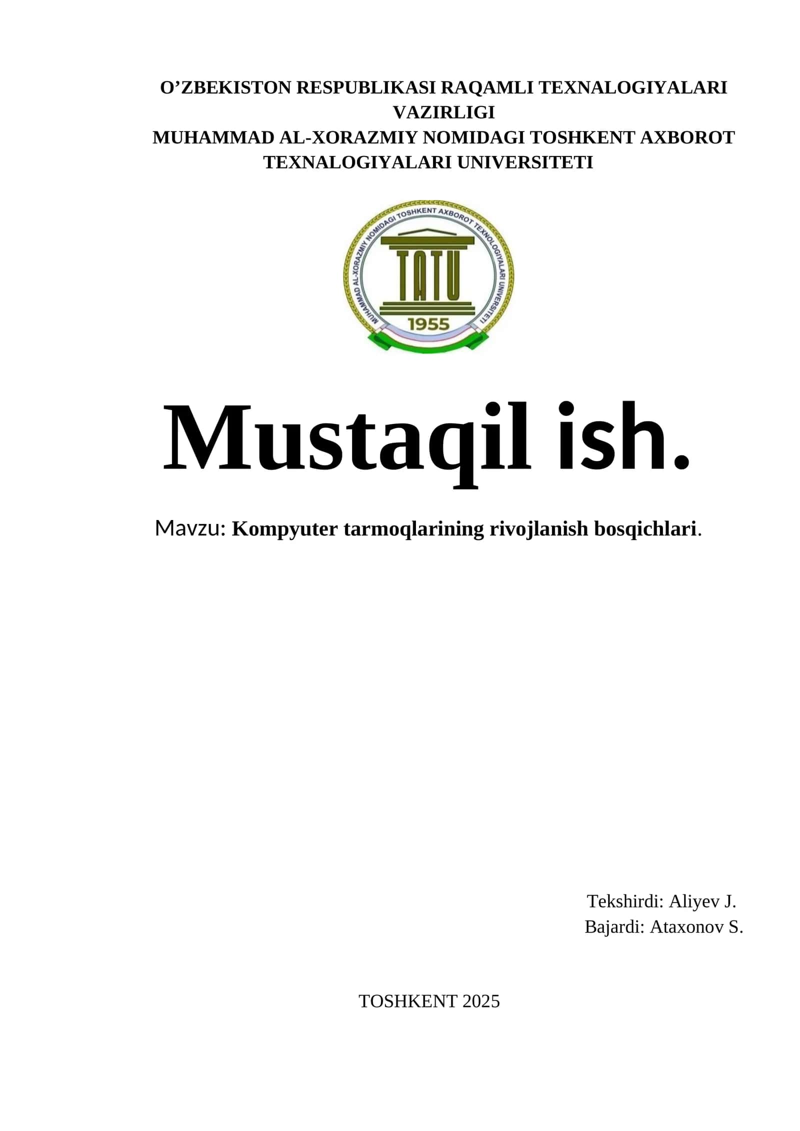 Kompyuter tarmoqlarining rivojlanish bosqichlari 1