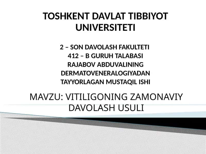 VITILIGONING ZAMONAVIY DAVOLASH USULI 1