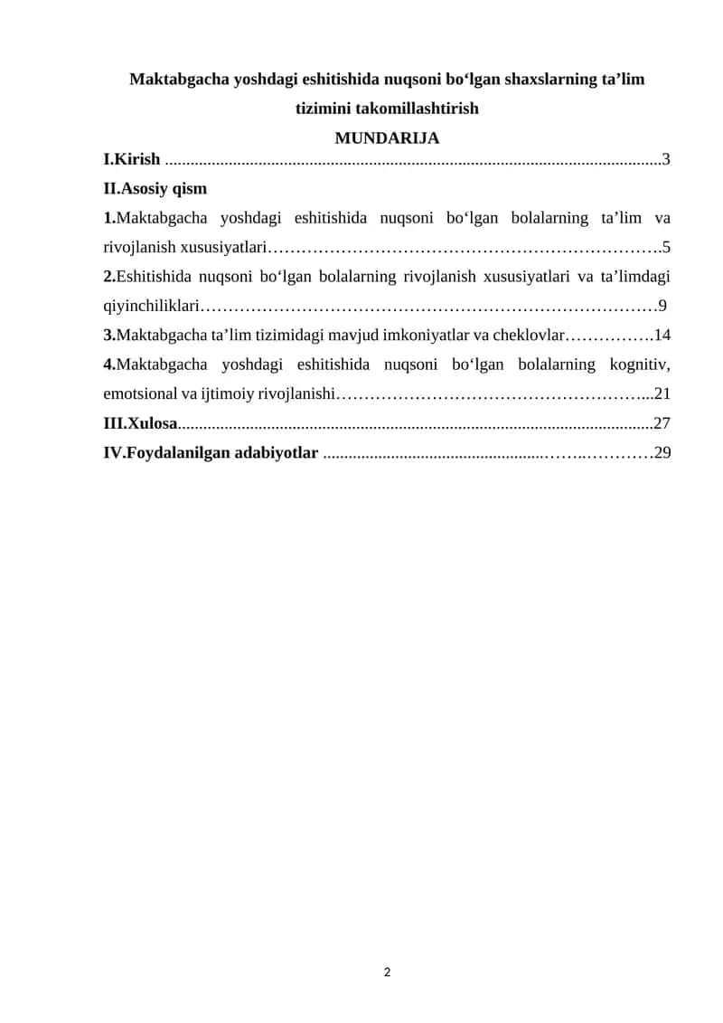 Maktabgacha yoshdagi eshitishida nuqsoni bo‘lgan shaxslarning ta’lim tizimini takomillashtirish 1