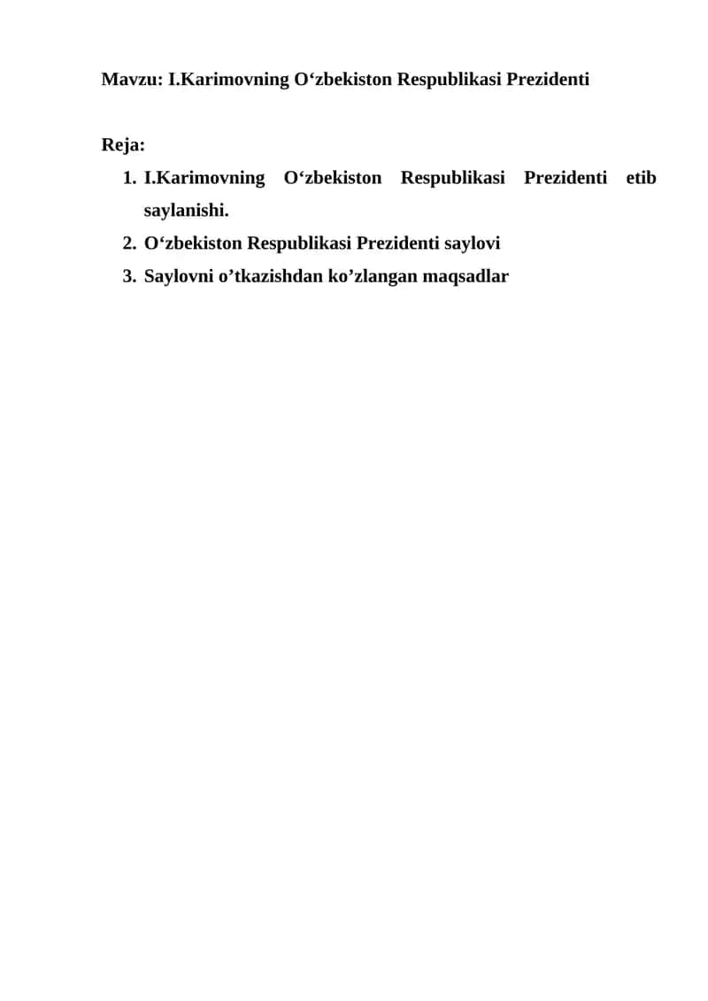 I.Karimovning O‘zbekiston Respublikasi Prezidenti 1