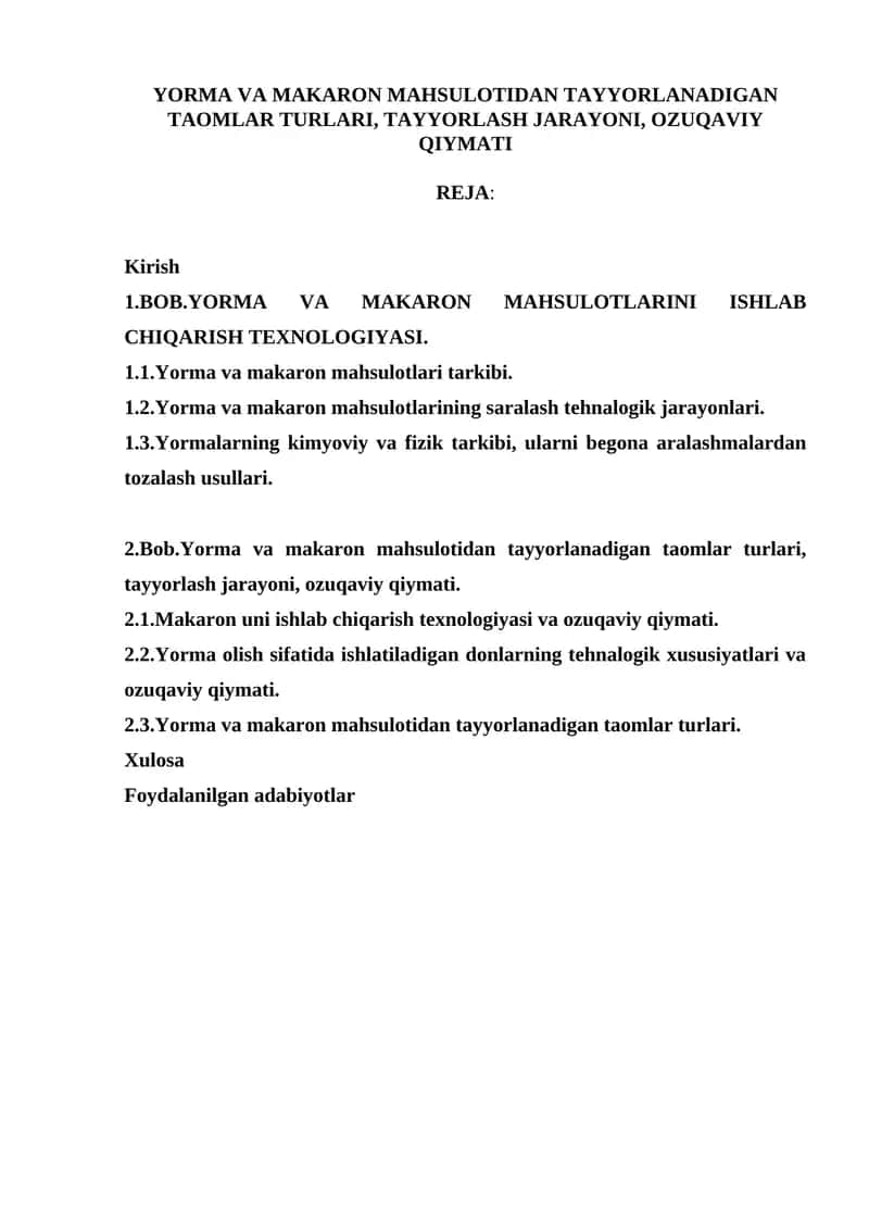 Yorma va Makaron Taomlarini Tayyorlash 1