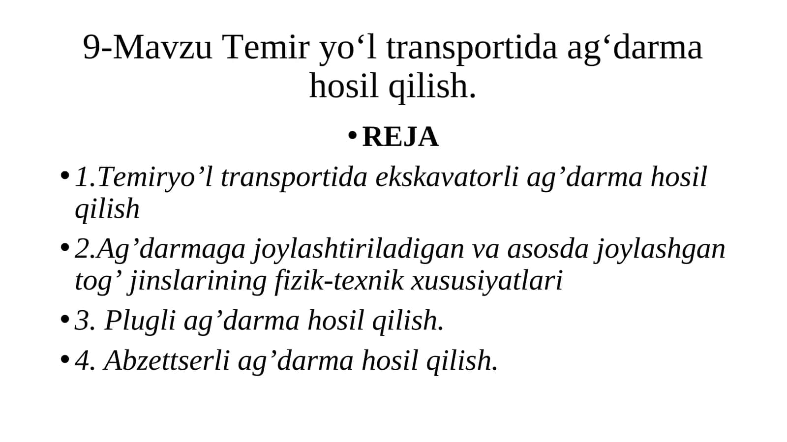 Temir yo‘l transportida ag‘darma hosil qilish 1