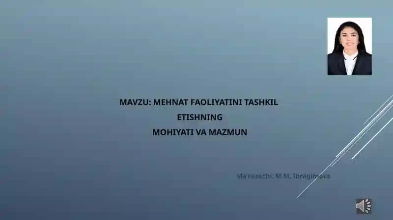MEHNAT FAOLIYATINI TASHKIL ETISHNING MOHIYATI VA MAZMUN