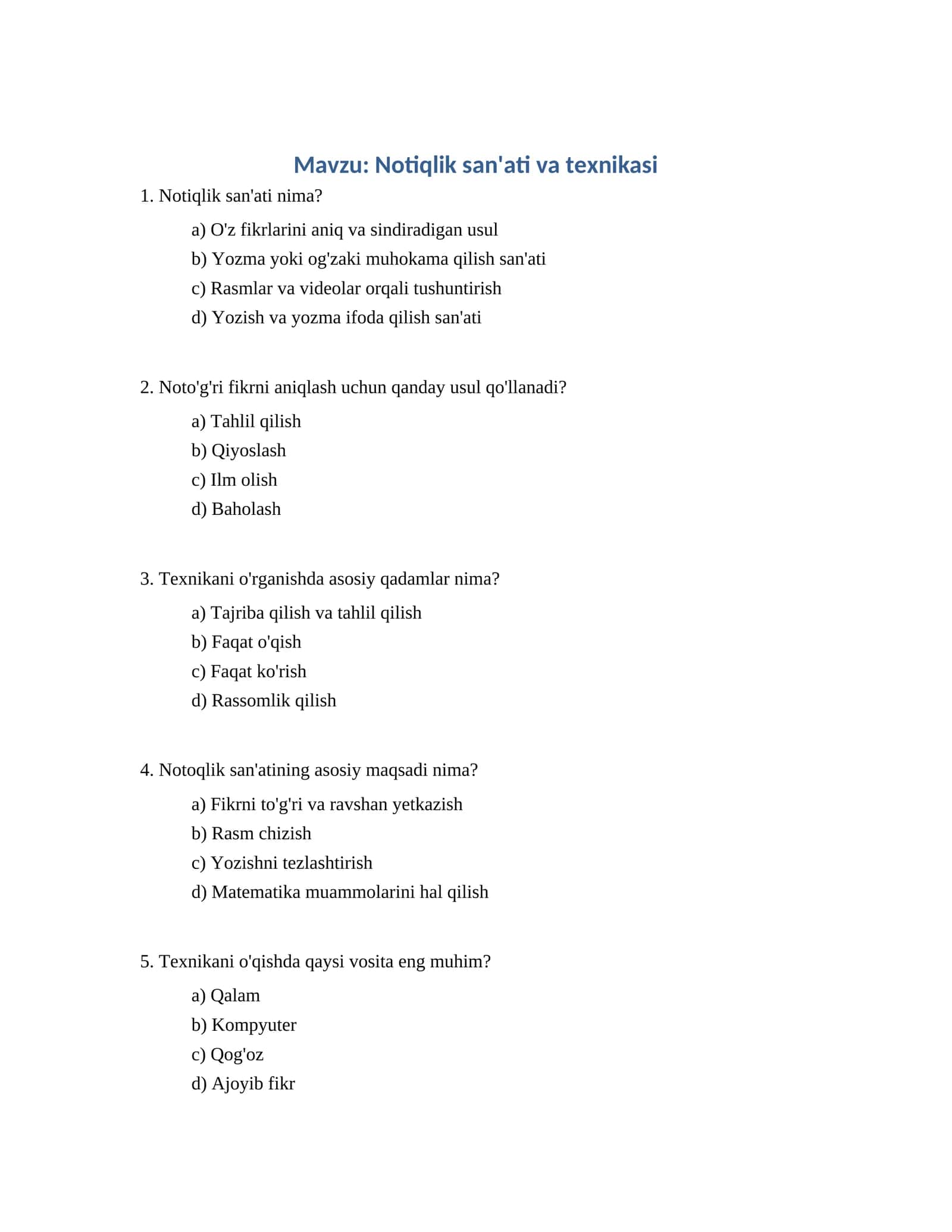Notiqlik san'ati va texnikasi 1