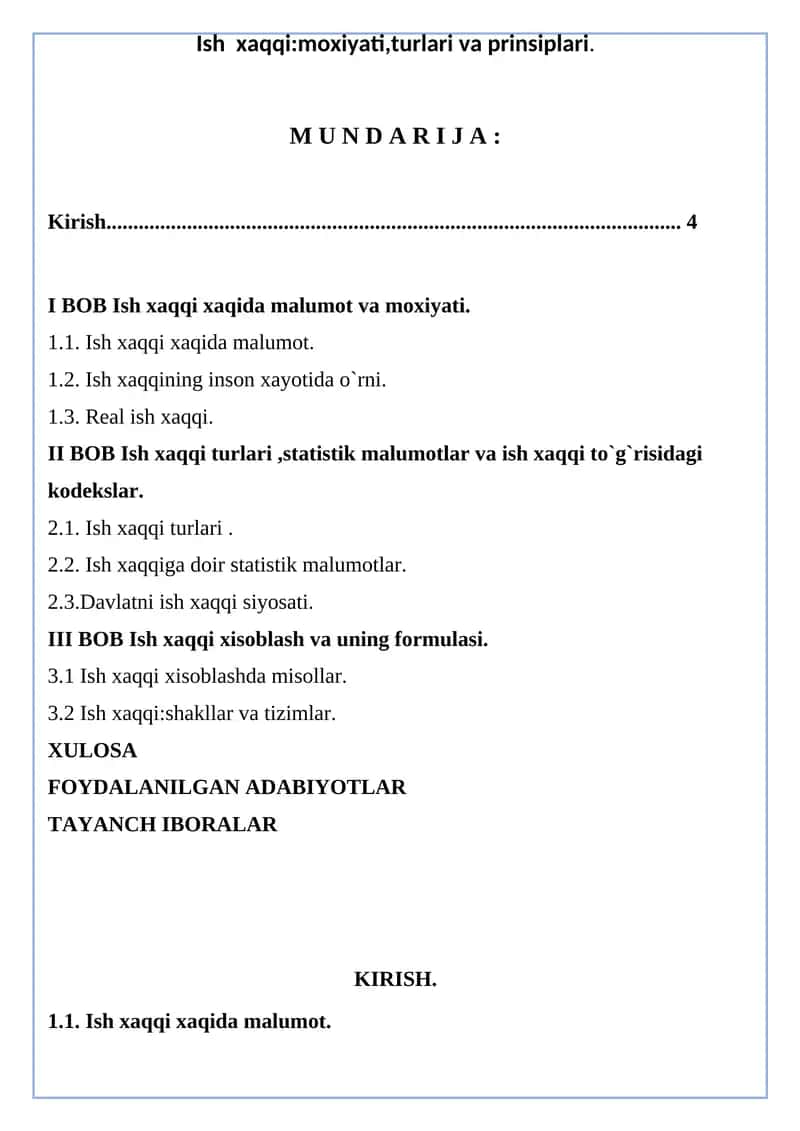 Ish xaqqi: moxiyati, turlari va prinsiplari 1