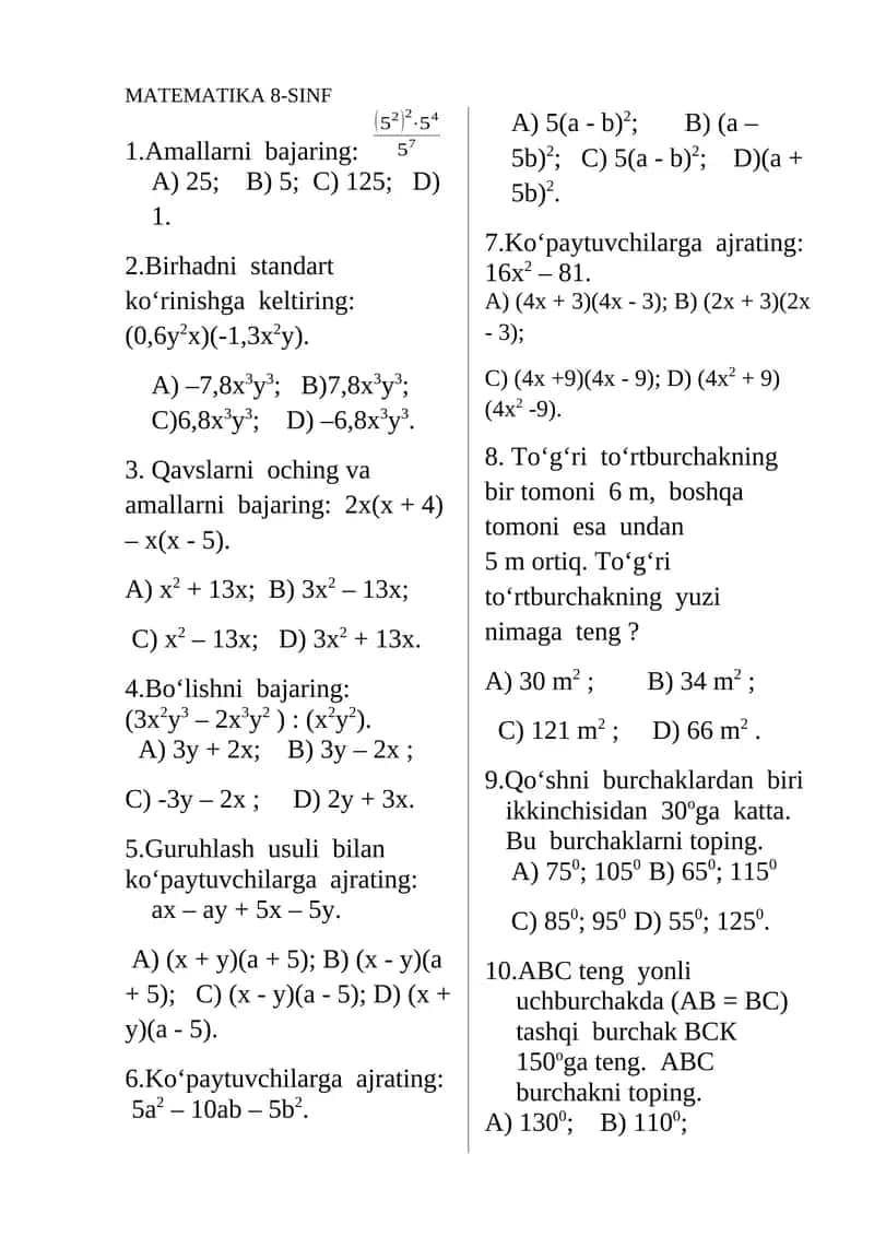 MATEMATIKA 8-SINF 1