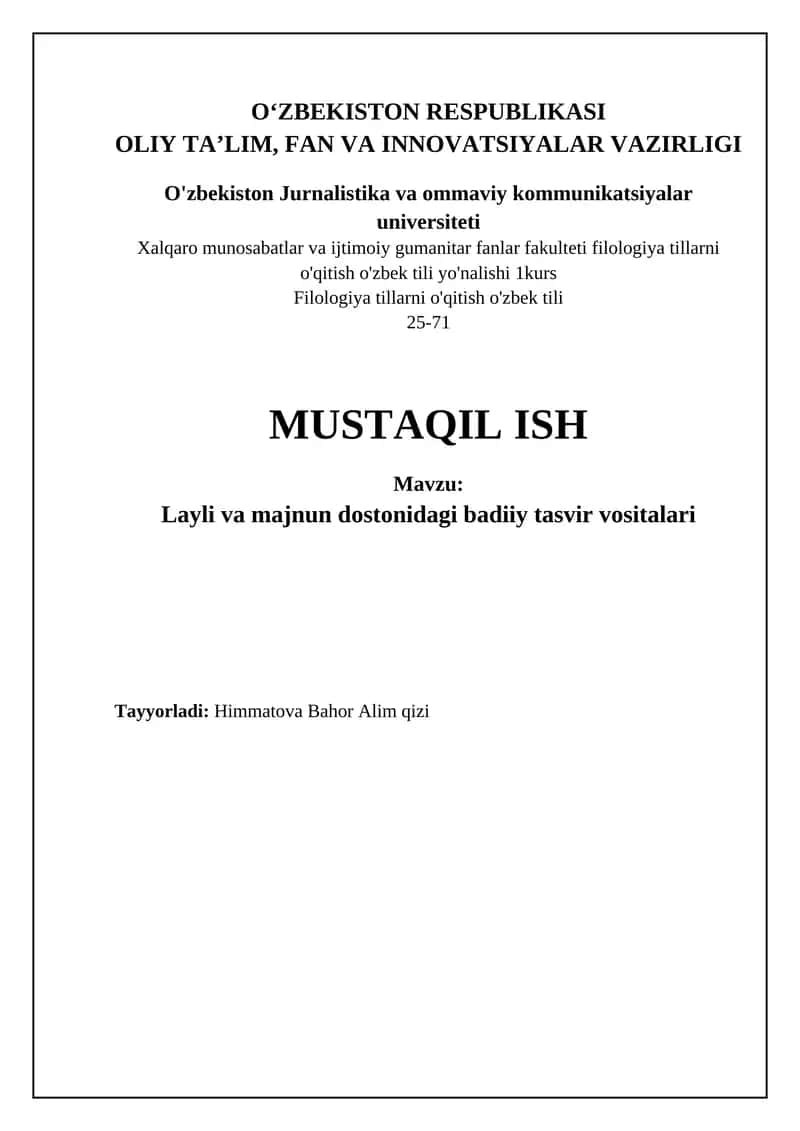Layli va Majnun dostonidagi badiiy tasvir vositalari 1