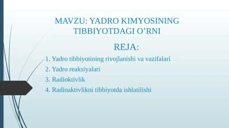 Yadro kimyosining tibbiyotdagi o’rni 1