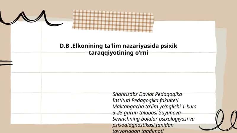 Bolalar psixologiyasi va psixodiagnostikasi fanidan tayyorlagan taqdimot 1