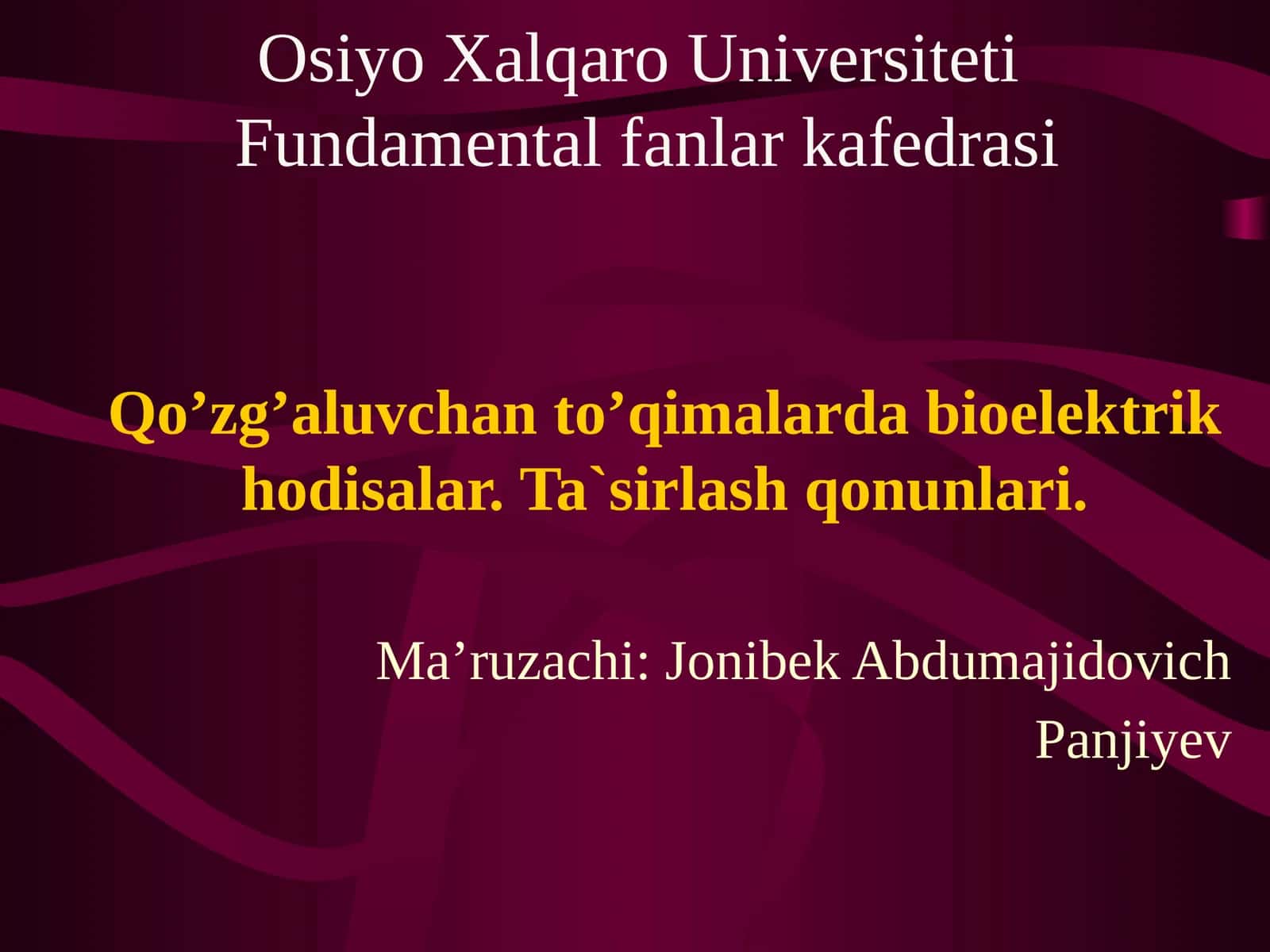 Qo’zg’aluvchan to’qimalarda bioelektrik hodisalar. Ta`sirlash qonunlari 1
