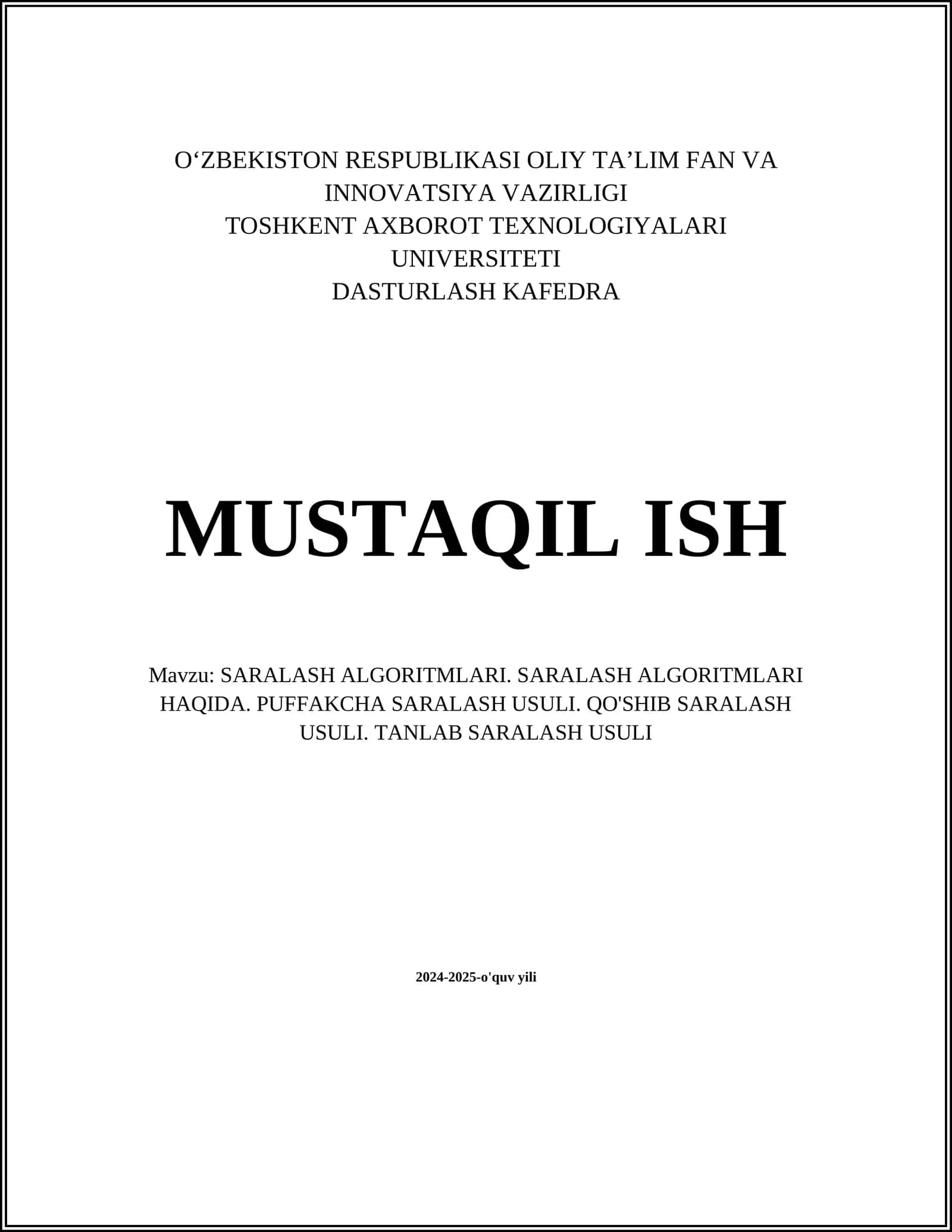 SARALASH ALGORITMLARI 1