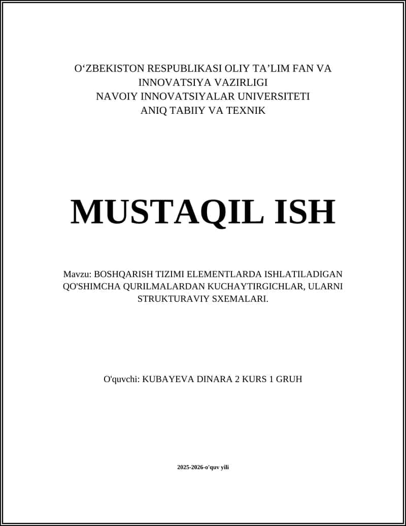 BOSHQARISH TIZIMI ELEMENTLARDA ISHLATILADIGAN QO'SHIMCHA QURILMALAR 1