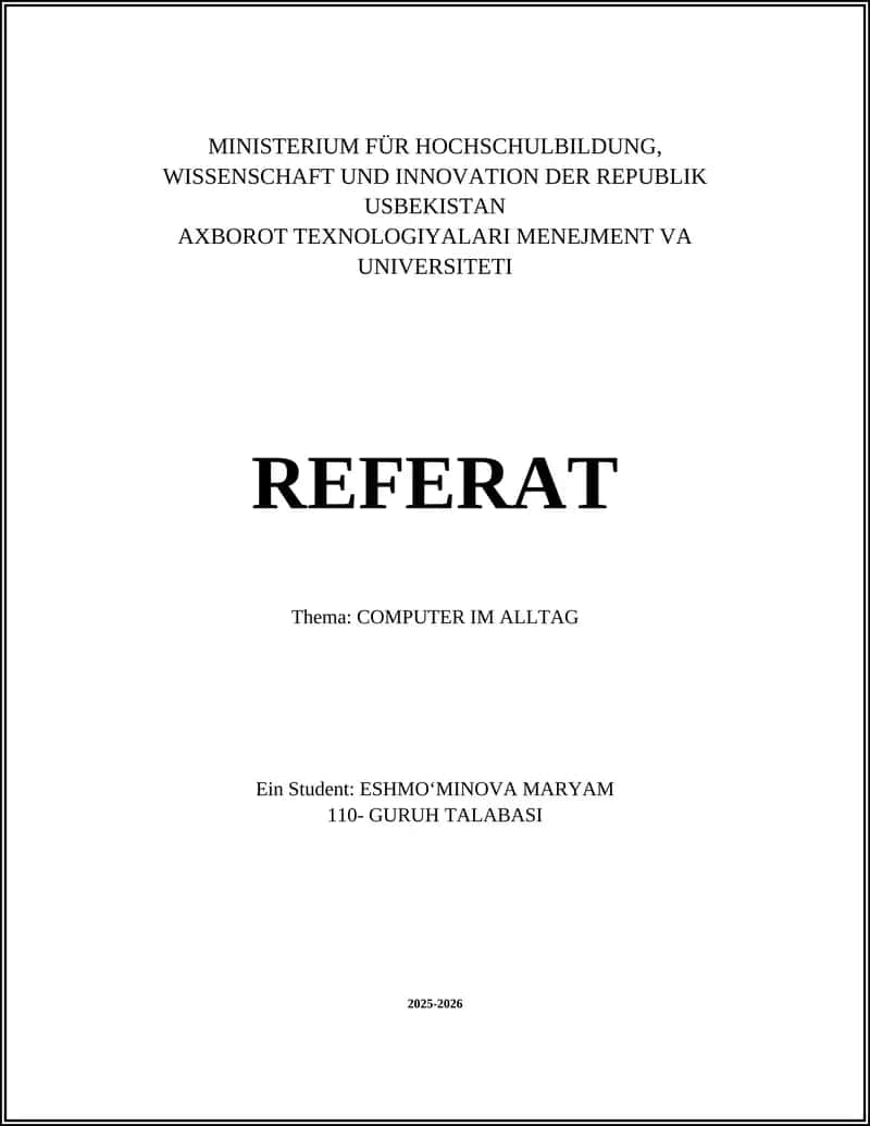 REFERAT: COMPUTER IM ALLTAG 1