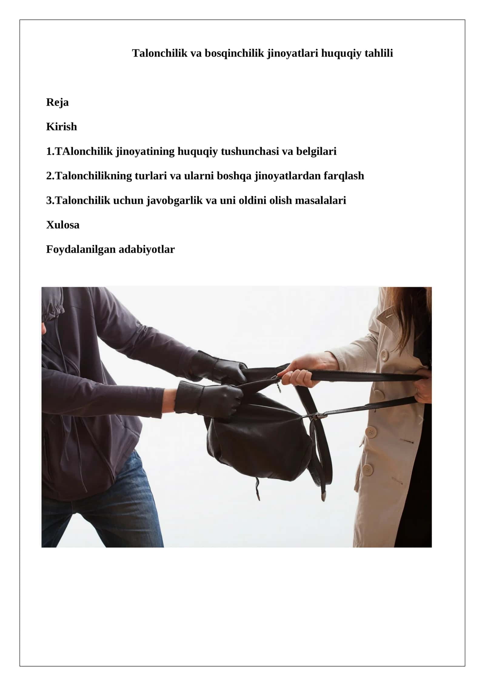 Talonchilik va bosqinchilik jinoyatlari huquqiy tahlili 1