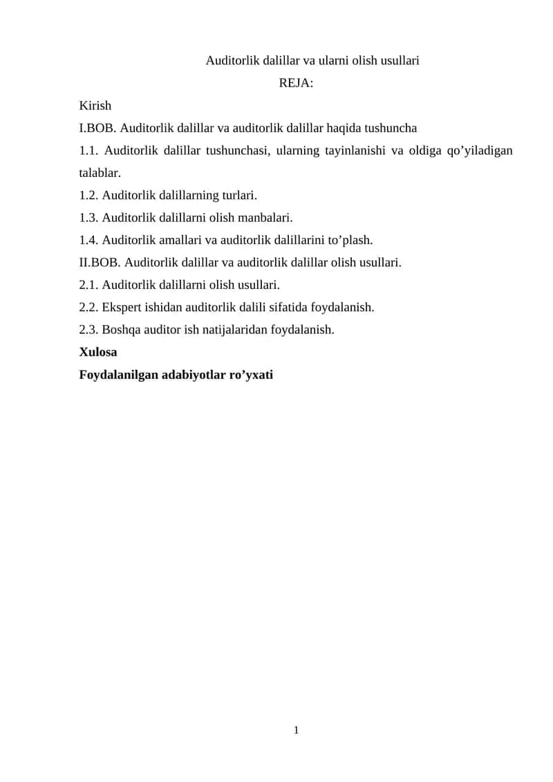 Auditorlik dalillar va ularni olish usullari 1