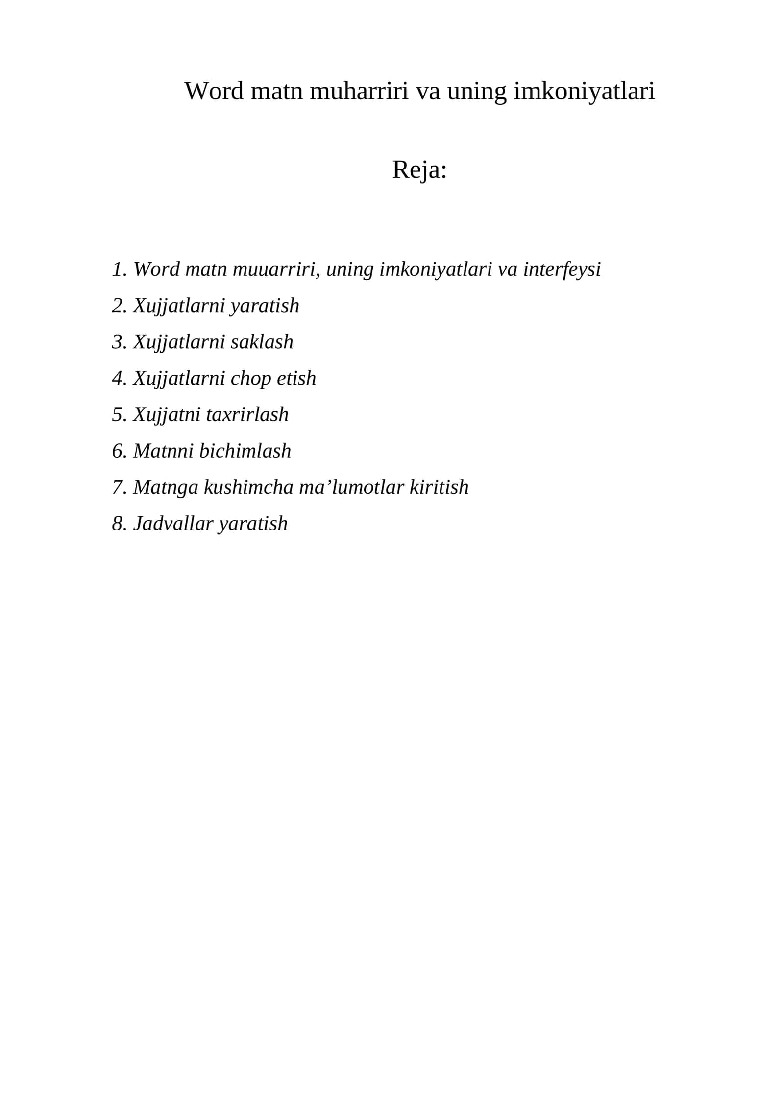 Word matn muharriri va uning imkoniyatlari 1