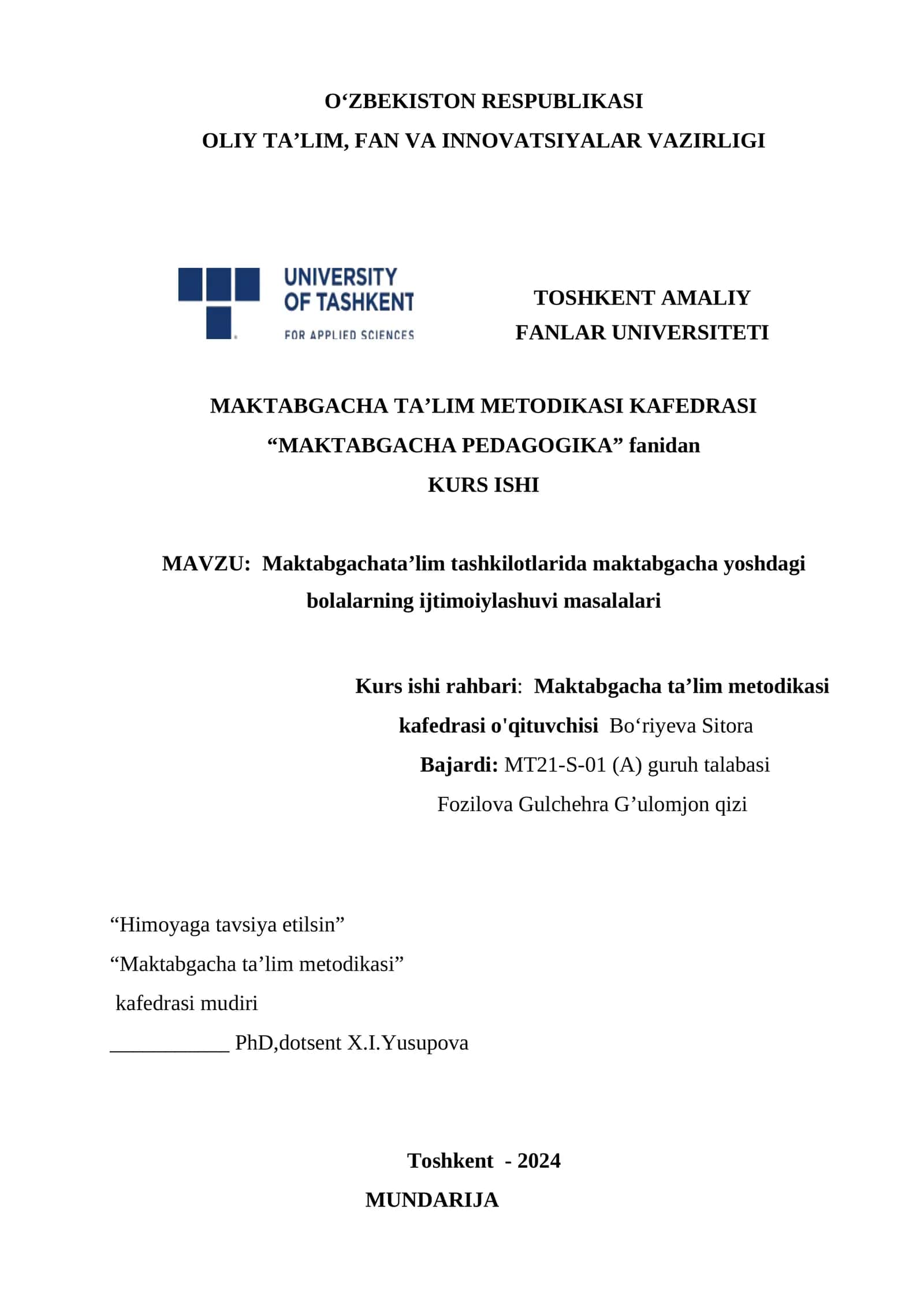 Maktabgachata’lim tashkilotlarida maktabgacha yoshdagi bolalarning ijtimoiylashuvi masalalari 1