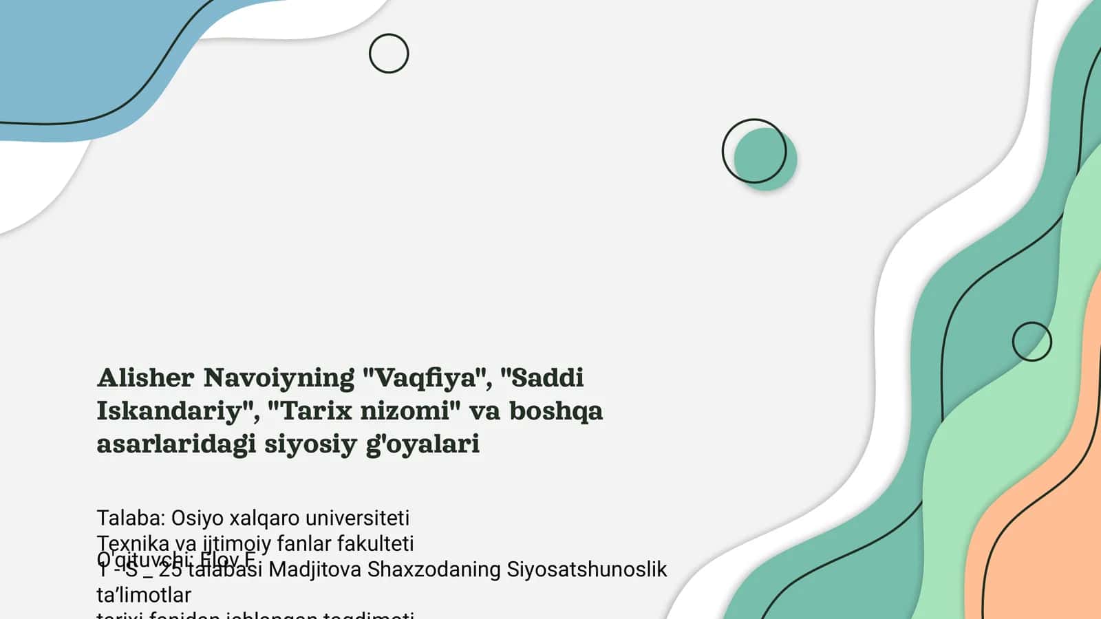 Madjitova Shaxzodaning Siyosatshunoslik taʼlimotlar tarixi fanidan ishlangan taqdimoti 1