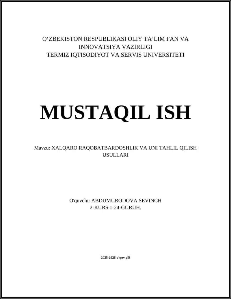 XALQARO RAQOBATBARDOSHLIK VA UNI TAHLIL QILISH USULLARI 1