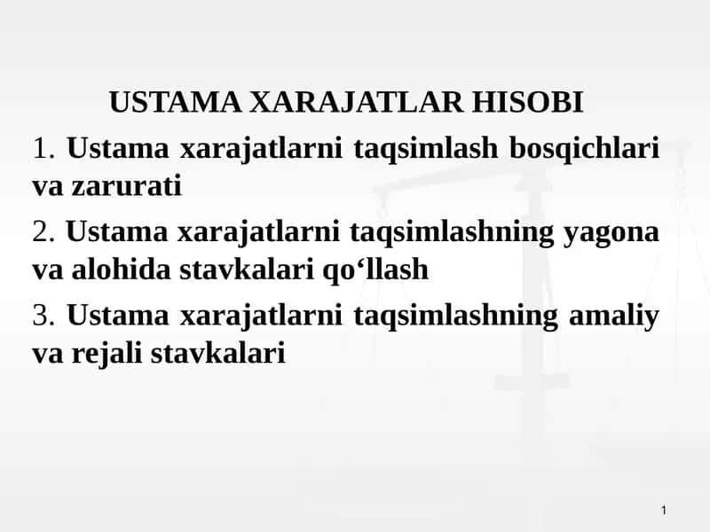 USTAMA XARAJATLAR HISOBI 1