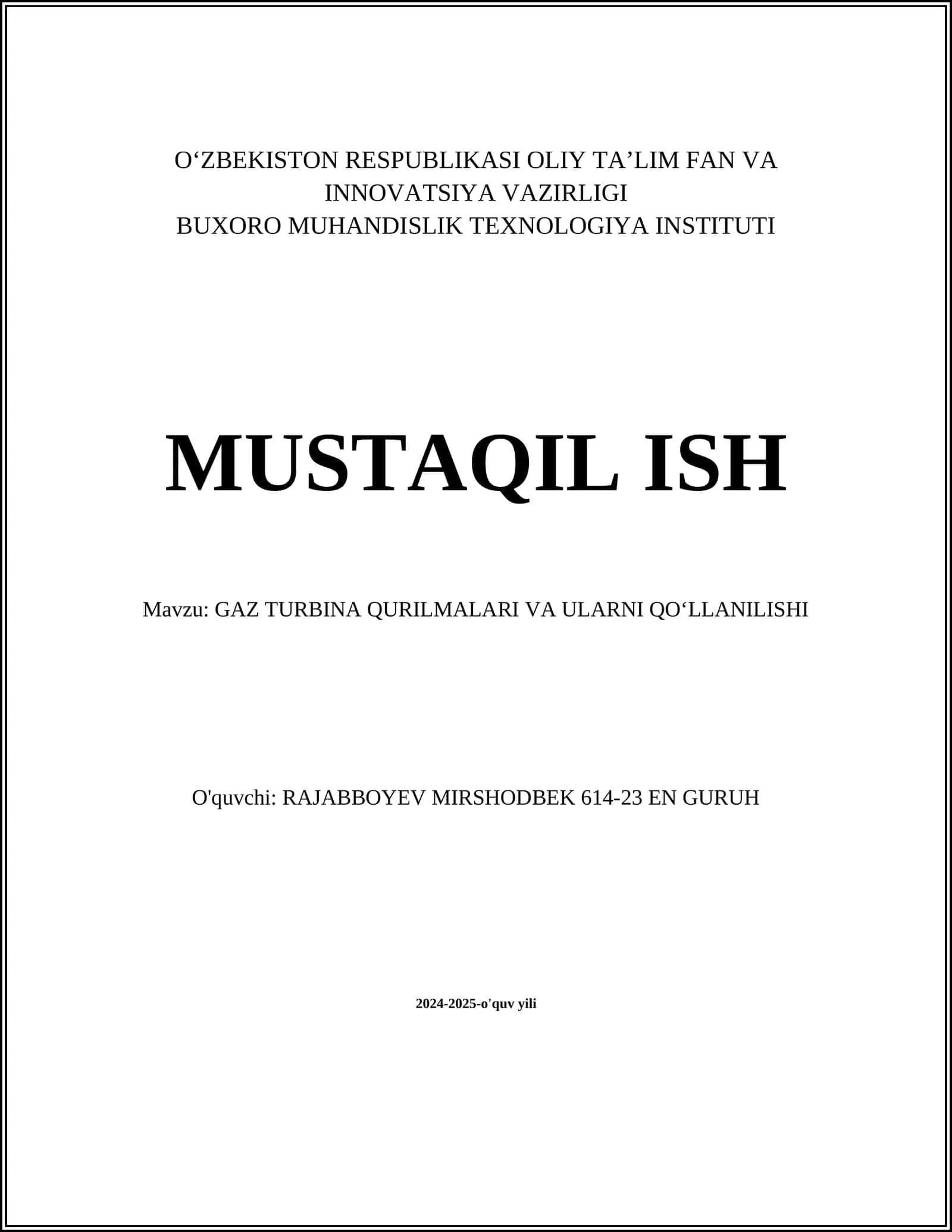 GAZ TURBINA QURILMALARI VA ULARNI QOʻLLANILISHI 1