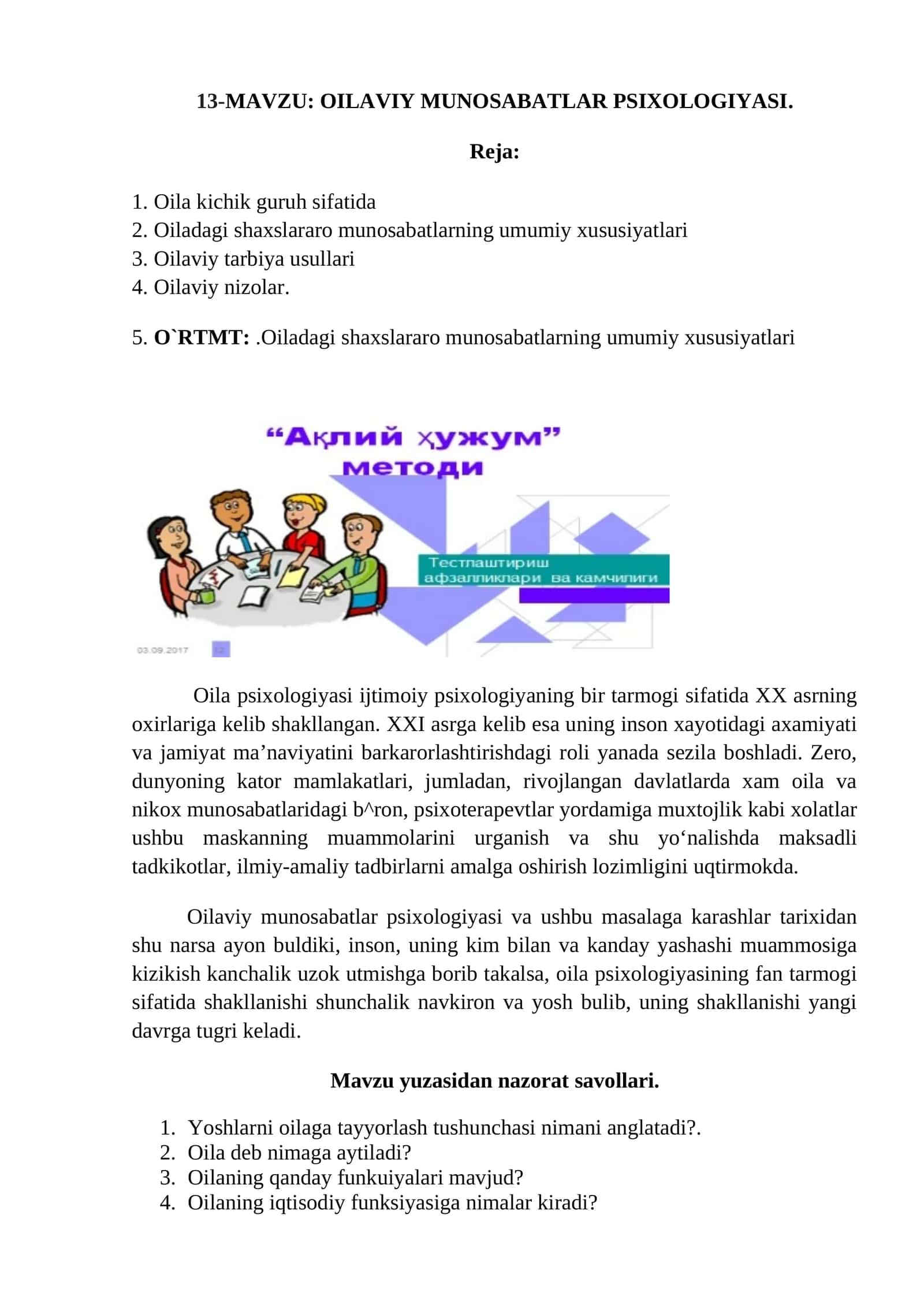 OILAVIY MUNOSABATLAR PSIXOLOGIYASI 1