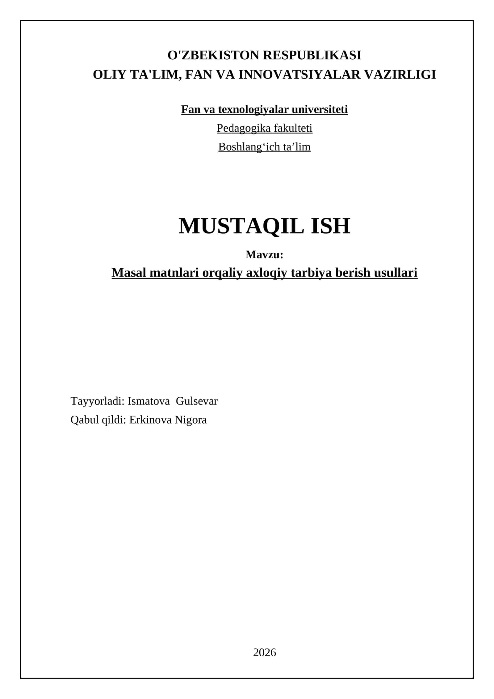 Masal matnlari orqaliy axloqiy tarbiya berish usullari 1