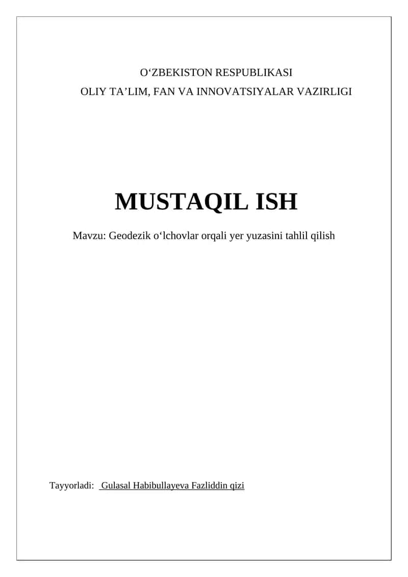 Geodezik oʻlchovlar orqali yer yuzasini tahlil qilish 1