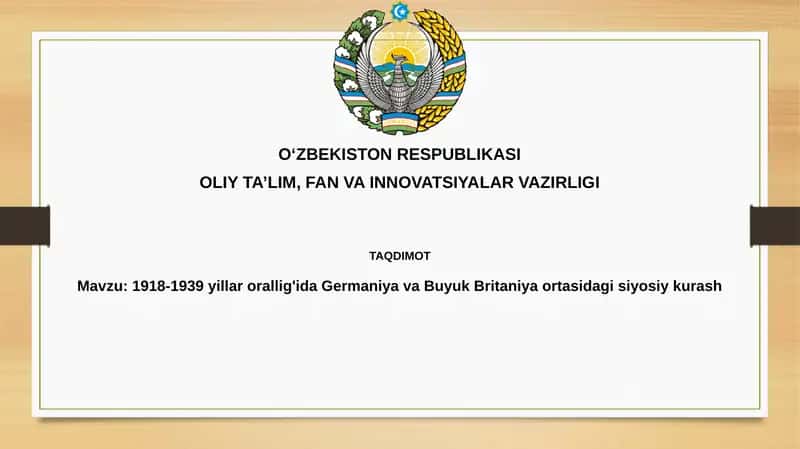 1918-1939 yillar orallig'ida Germaniya va Buyuk Britaniya ortasidagi siyosiy kurash 1